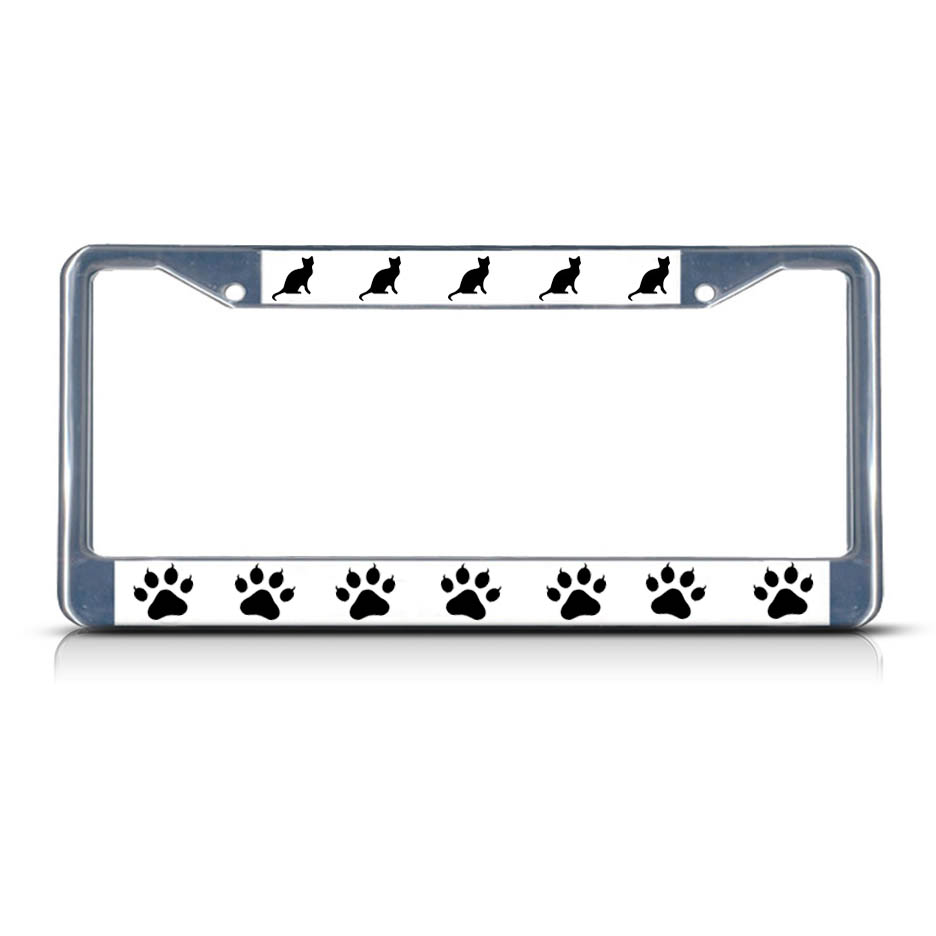 CAT KITTY PAW PAWS Chrome Heavy Duty Metal License Plate Frame eBay