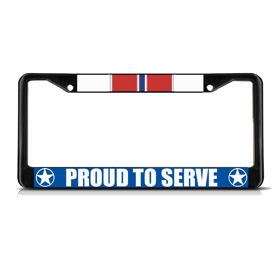 BRONZE STAR PROUD TO SERVE Black Heavy Duty Metal License Plate Frame
