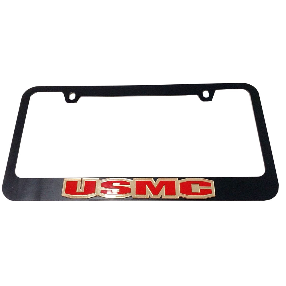 USMC 3D LOGO MARINES Raised Zinc Metal Black License Plate Frame Tag Border eBay